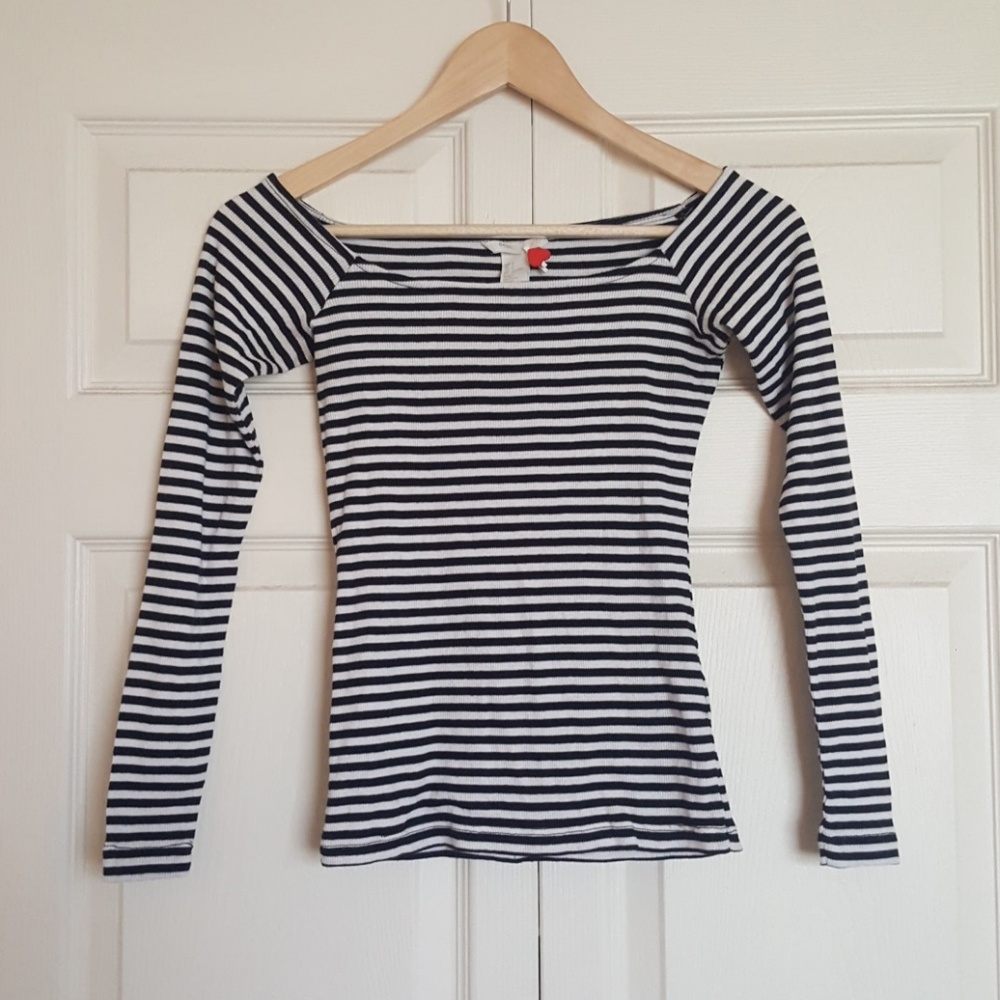 H&M Off the Shoulder Striped Shirt